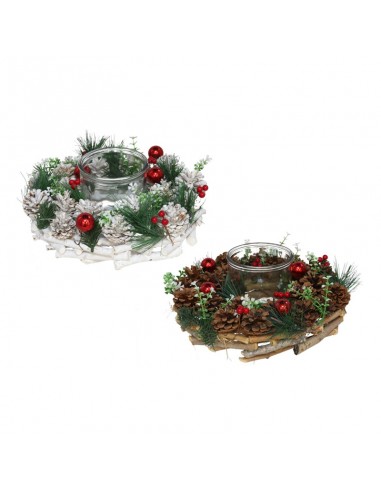 Centro portavelas navideño con piñas... Centro portavelas navideño con piñas...