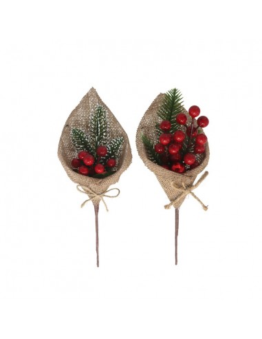 Vara bayas rojas con tela arpillera Vara bayas rojas con tela arpillera