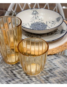 Vaso cristal ámbar rayas...