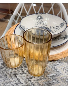 Vaso cristal ámbar rayas...