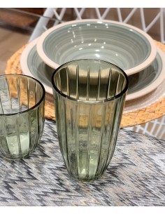 Vaso cristal verde rayas...