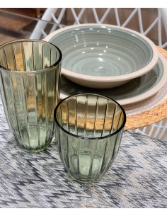 Vaso cristal verde rayas...