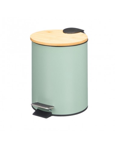 Papelera metal verde tapa bambú 3L Luar