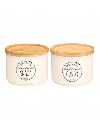 Bote apilable crema con tapa bambú Luar