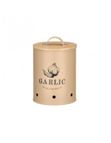 Bote ajos beige con tapa bambú Luar